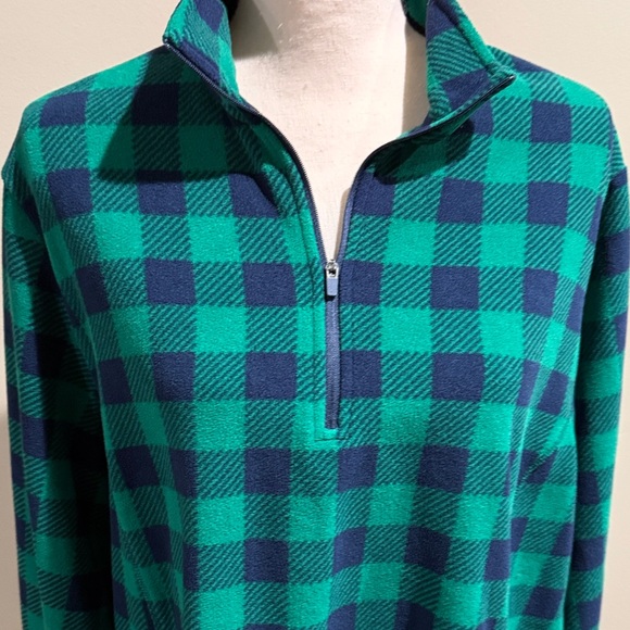 Lands' End Women's Quarter Zip Fleece Pullover in Green & Navy Buffalo Check 1x - Picture 2 of 6
